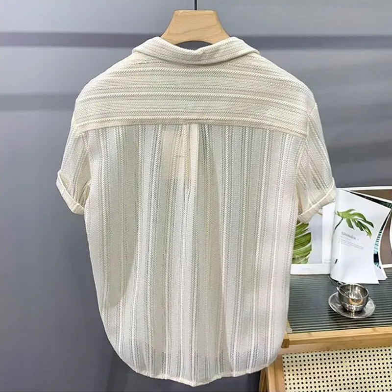 Hauts pour hommes chemise creuse à manches courtes hommes été mince à la mode beau français léger luxe drapé chemises hawaïennes