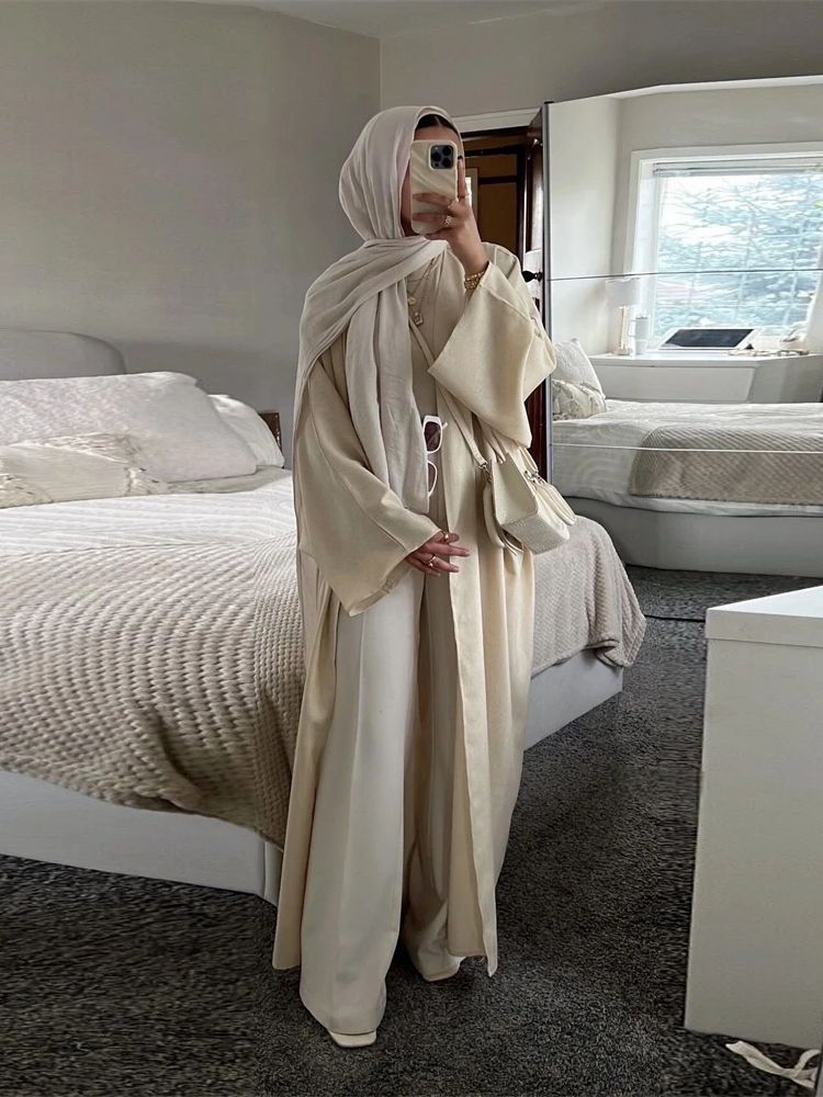Kimono chauve-souris en coton et lin similaire Abaya dubaï Islam Robe musulmane pour femmes Kebaya caftan Robe musulmane Caftan Marocain Femme