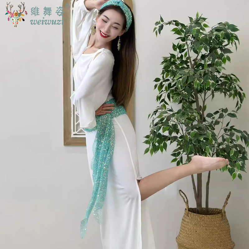 Costume de danse du ventre pour femmes, robe folklorique égyptienne + foulard + écharpe de hanche, 3 pièces, vêtements de pratique professionnels de danse du ventre BALADI