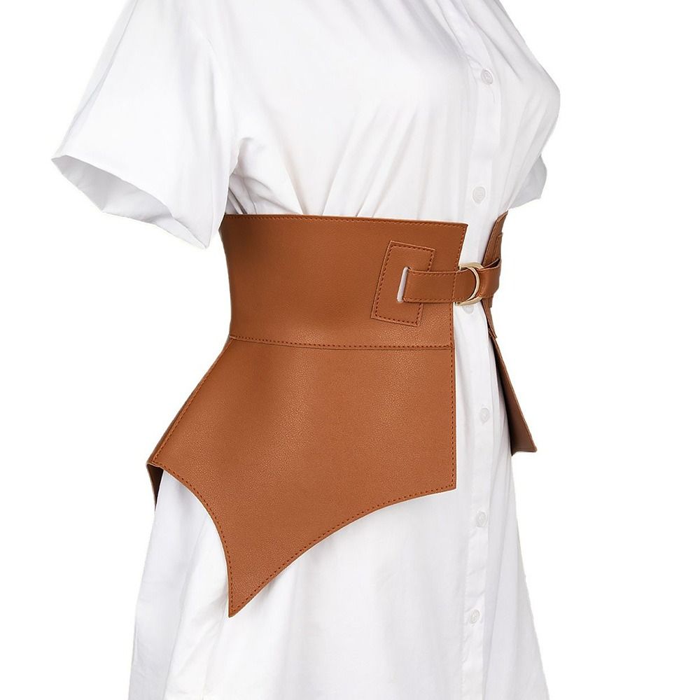 Ceinture corset en cuir PU pour femme, longue et large, irrégulière, noire et marron, style punk, mode automne et hiver