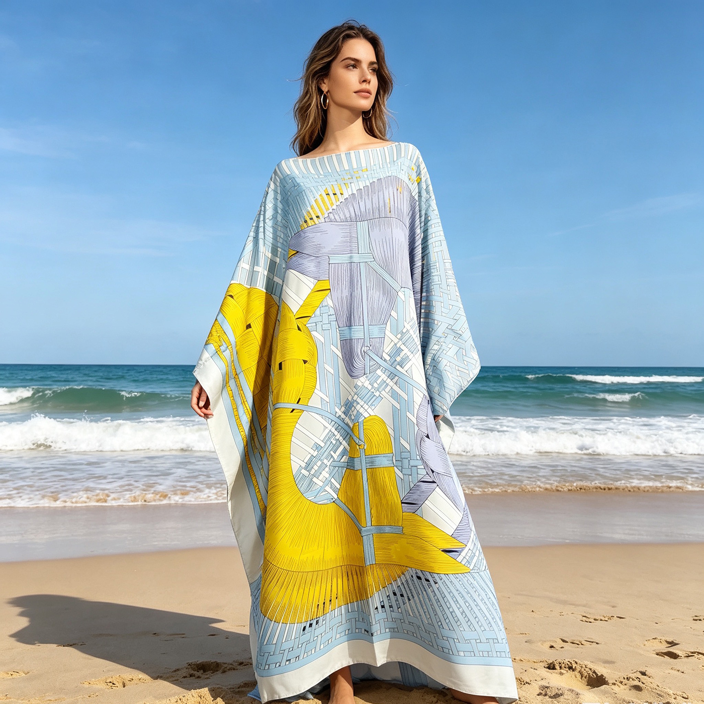 InjAbaya-Robe africaine en sergé pour femme, kaftan traditionnel, bohème, imprimé, vêtements de plage, boubou, été