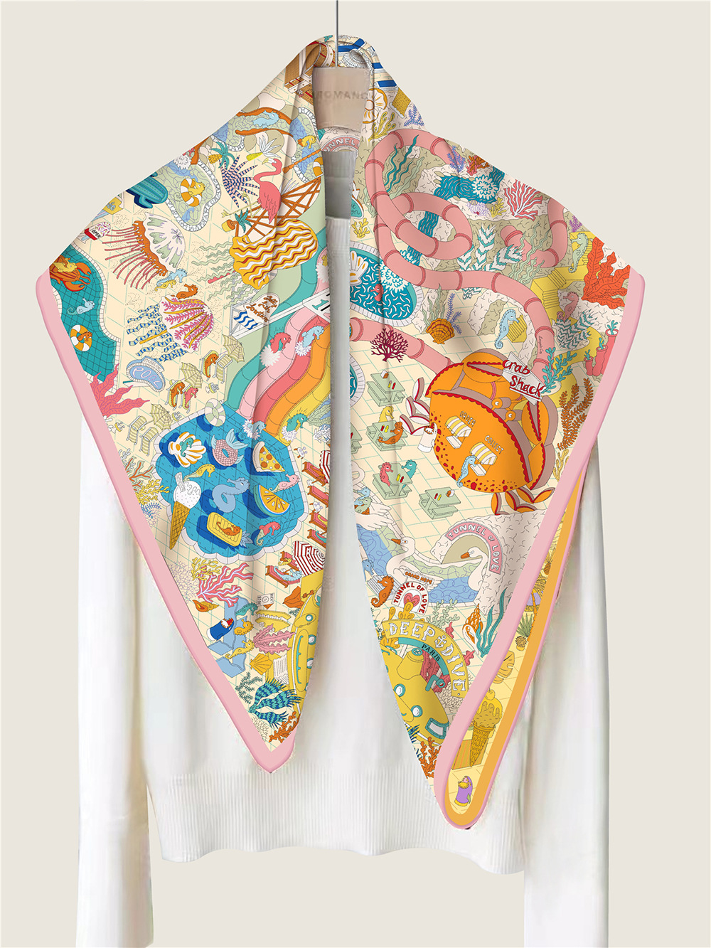 Écharpe de créateur de luxe double face pour femme, écharpes, bords roulés à la main, bandanas, châles en Y, sac, ceinture, décoration de cou, cadeaux de Noël, 90