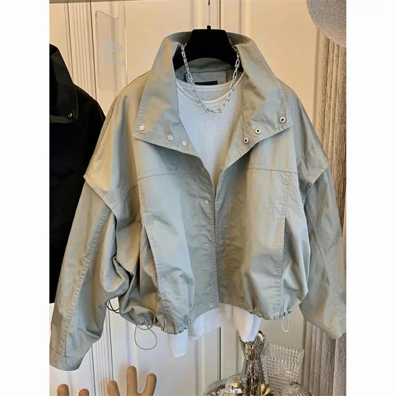 Veste coupe-vent courte de Style coréen pour femmes, nouvelle collection printemps et automne, décontractée, ample, manches chauve-souris, haut manteau noir