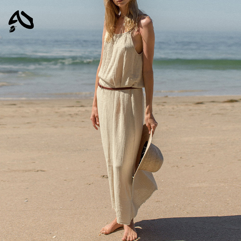 Robe de plage décontractée 100 % coton pour femme, coupe ample, longueur midi, idéale pour les vacances, tenue de plage chic