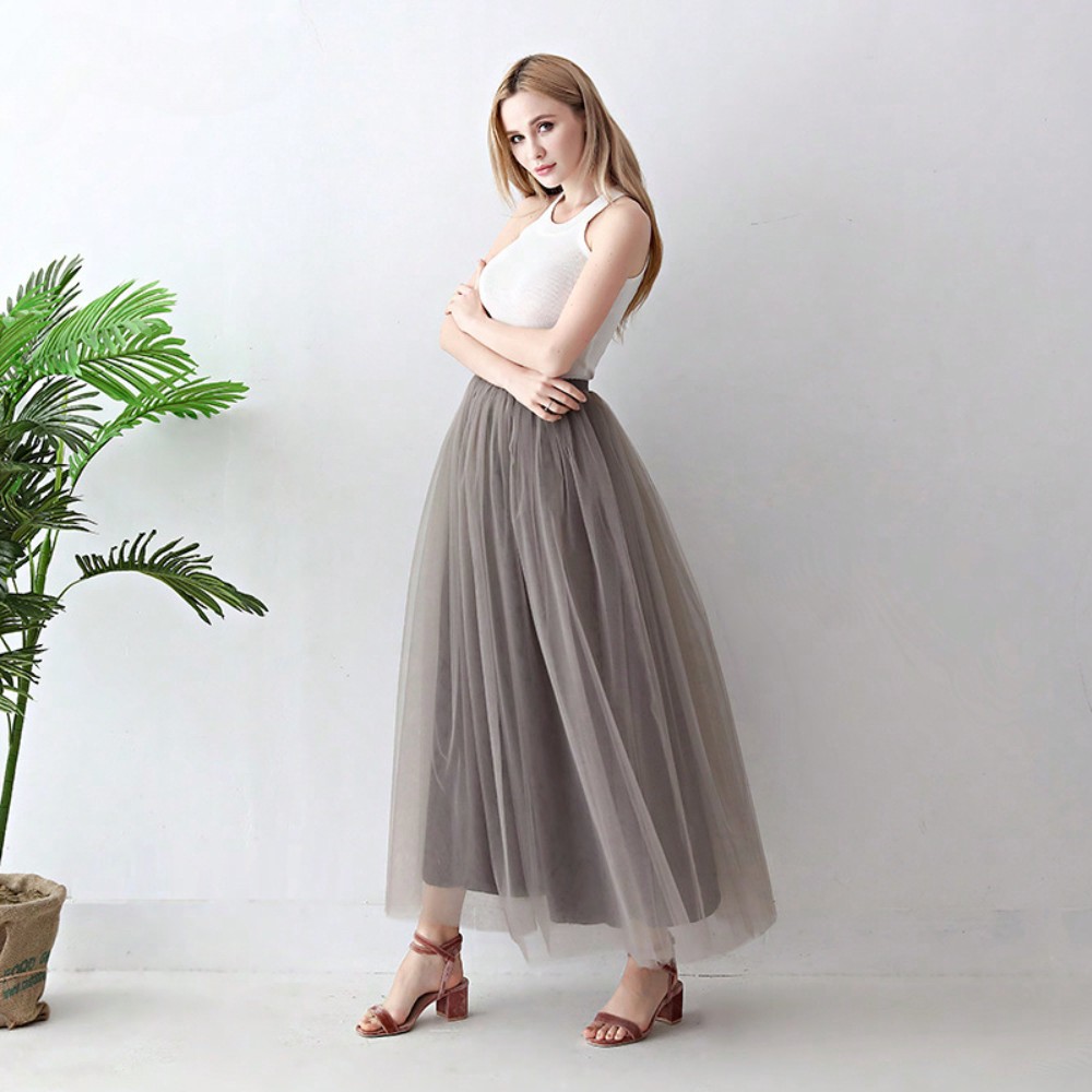 Jupe Tutu longue en Tulle de couleur unie pour femmes, taille haute, maille 4 couches + doublure 1 couche, adaptée au Cosplay, aux spectacles sur scène
