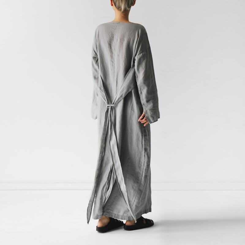 Robe ample en coton et lin pour femmes, manches longues, mode décontractée, couleur unie, avec nœud à lacets, Maxi, élégante, automne 2024