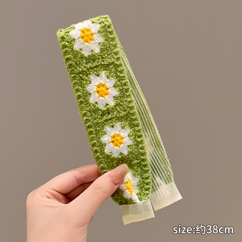 Fleur colorée bandeau doux Floral tricot frange autocollant magique mignon fille cheveux cravate bandeaux cheveux accessoires pour femmes Diademas