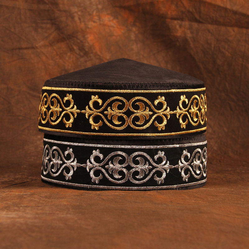 Chapeaux kazakhs pour hommes, noirs, brodés, pour la scène, la danse, les fêtes, chapeaux de Dubaï, Kufi, Hijab, vêtements kazakhs, casquette traditionnelle