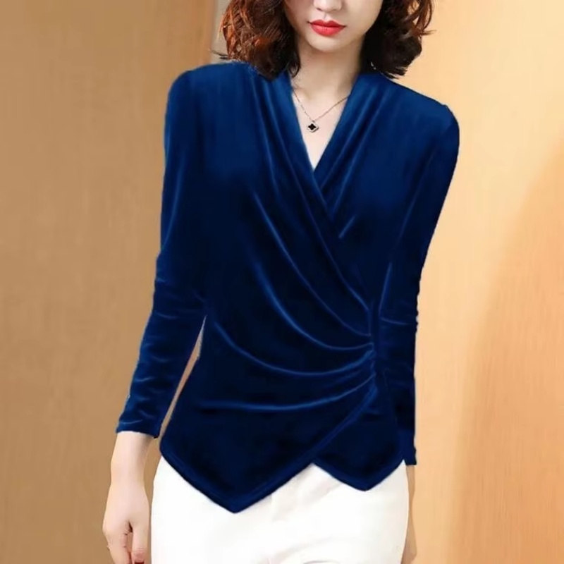 Chemisier Femme Automne 2026, Chemise en Velours Doré, Design Féminin, Élégant Style Français, Manches Longues, Veste Rétro en Velours Doré, Chemisiers Femme