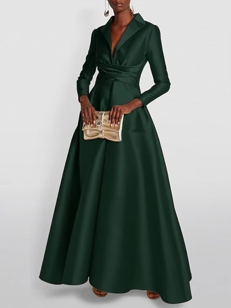 Nouvelle Robe Longue Élégante en Satin pour Femme 2026 – Robes Décontractées pour Femme, Col en V, Plissée, Taille Haute, Tenues de Soirée et de Bureau