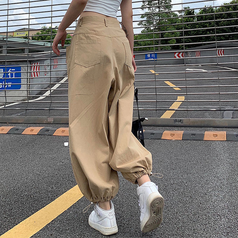 Pantalon cargo monochrome pour femme, bloomers à poches assorties, streetwear décontracté, vêtements de printemps et d'automne, mode féminine