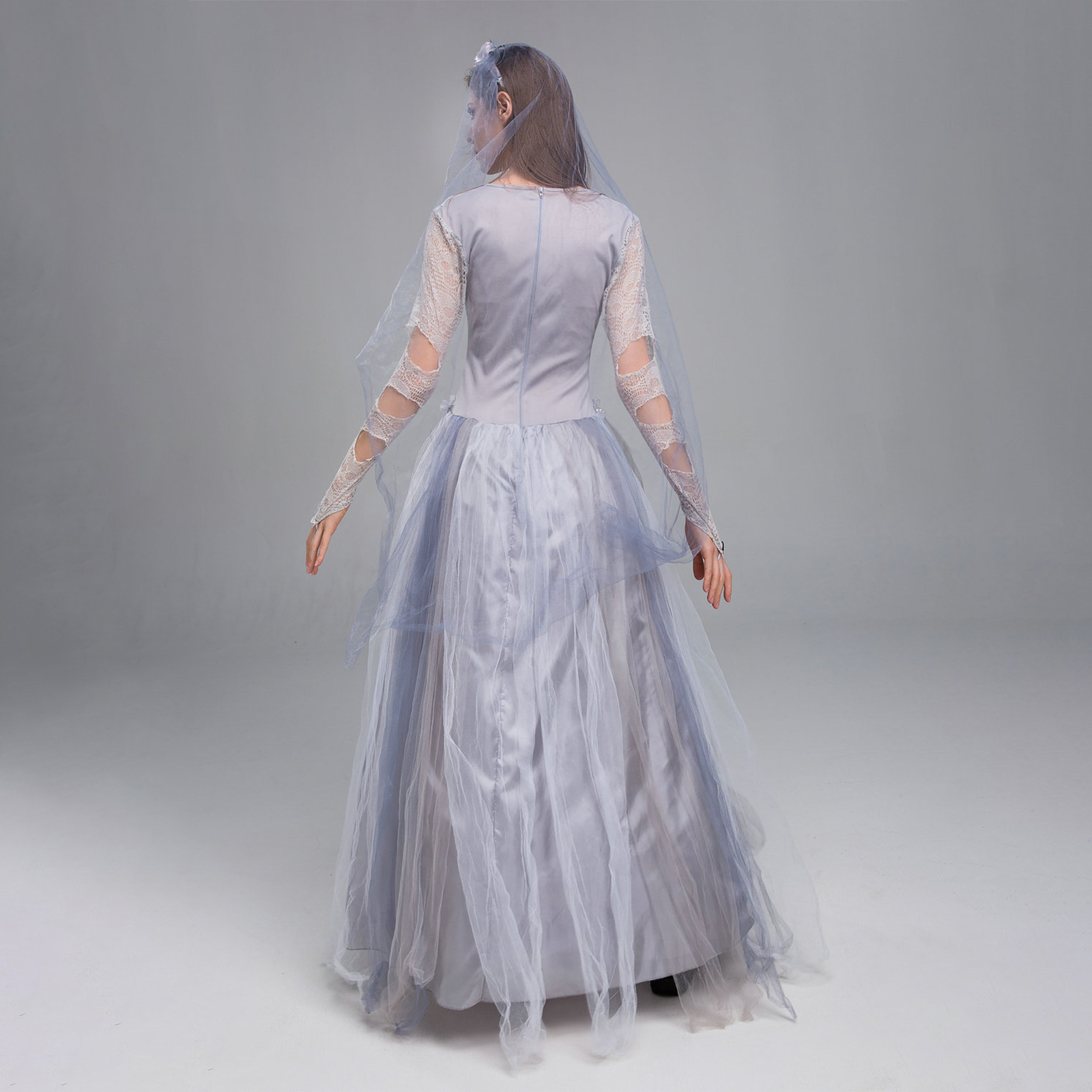 Costume de mariée morte d'halloween pour femmes, robe Corset de mariée fantôme cadavre et voile, ensemble bandeau Floral pour tenues de Cosplay