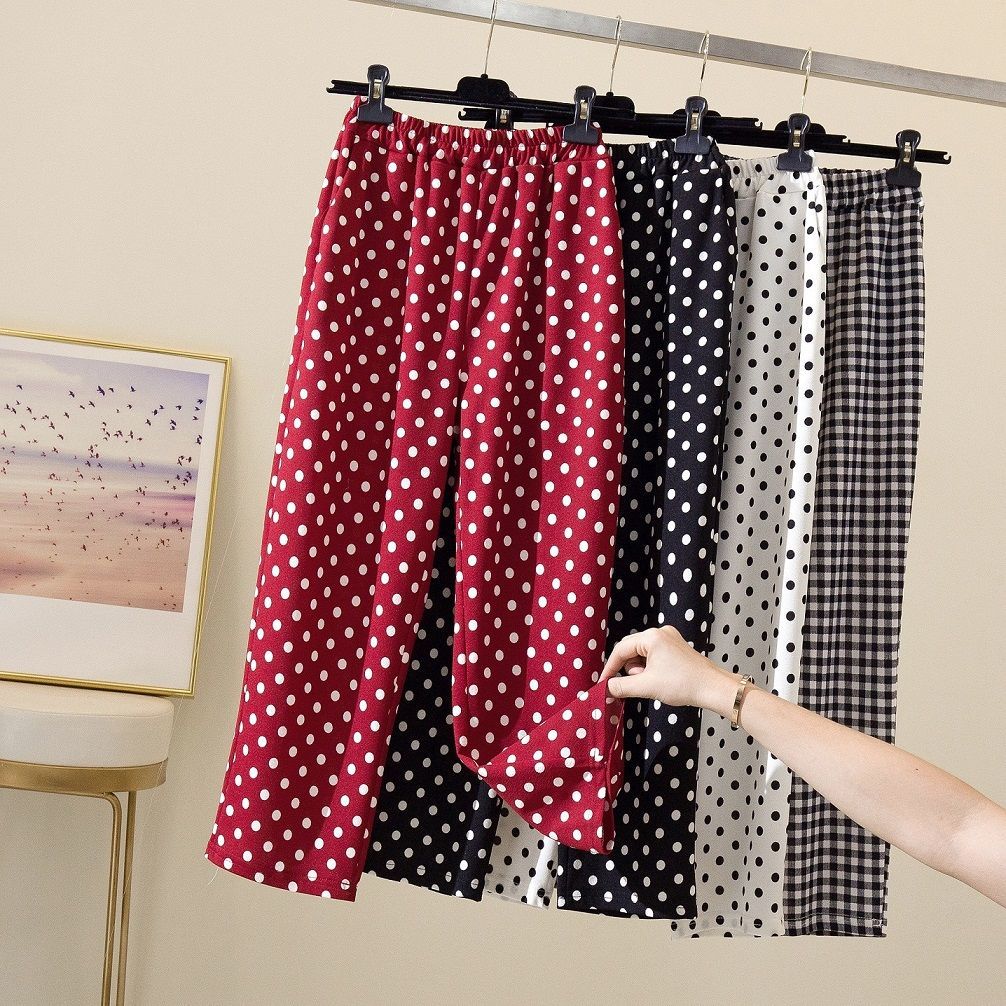 Pantalon à jambes larges pour femmes, survêtement à pois, taille haute, décontracté, chic, poches, été