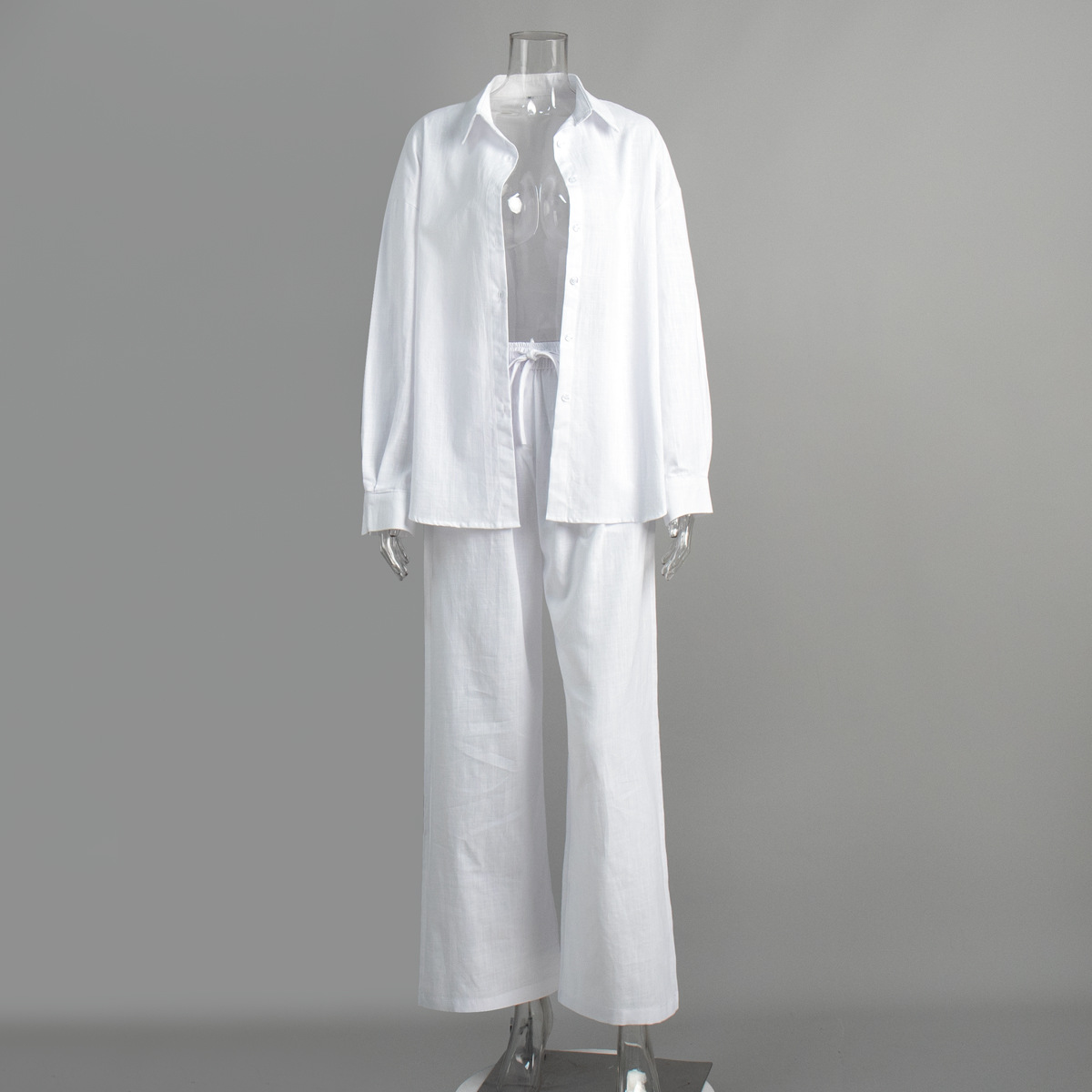 Ensemble chemise et pantalon en pur coton pour femmes, Europe et amérique, nouvelle chemise ample à manches longues, costume décontracté, printemps et été 2025
