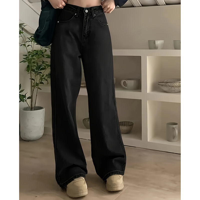 Jean taille haute pour femme, streetwear, designer, jambe large, gris classique, gothique, pantalon droit, mode