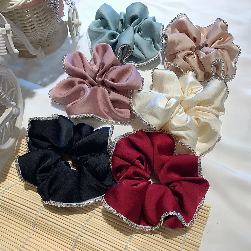 Chouchous en satin solide pour femmes, bandes de cheveux élastiques, bandeaux en cristal biscuits, filles coréennes élégantes, accessoires pour cheveux