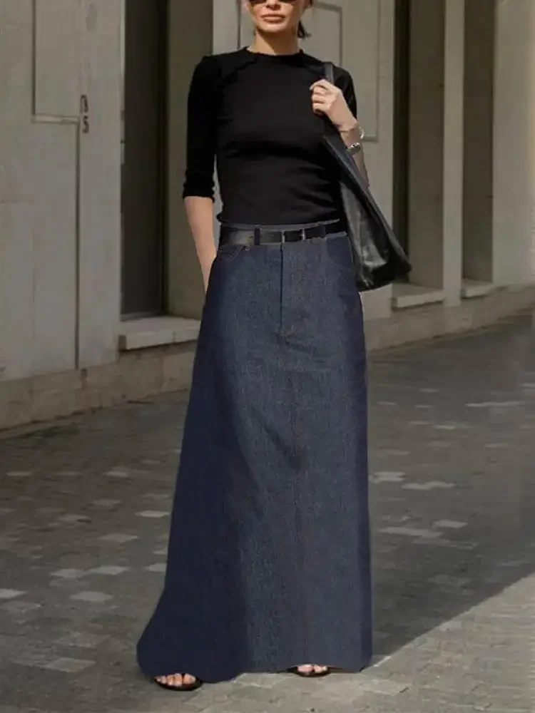 Uwing ZEE-Jupe trapèze taille haute pour femme, nouvelle mode automne 2024, jean, couleur unie, décontractée, bureau