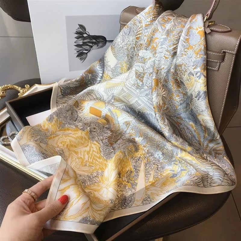 Foulard en soie haut de gamme dame 70*70cm Foulard carré en soie femmes bandeau en Satin doux Foulard cravate femme bandeau Foulard sac ruban