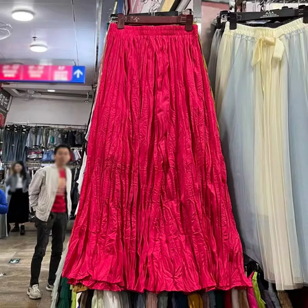 Nouvelles jupes coréennes tendance 2026 pour femmes, taille haute, plis irréguliers, jupe longue plissée en A-line pour filles, polyvalente pour l'automne