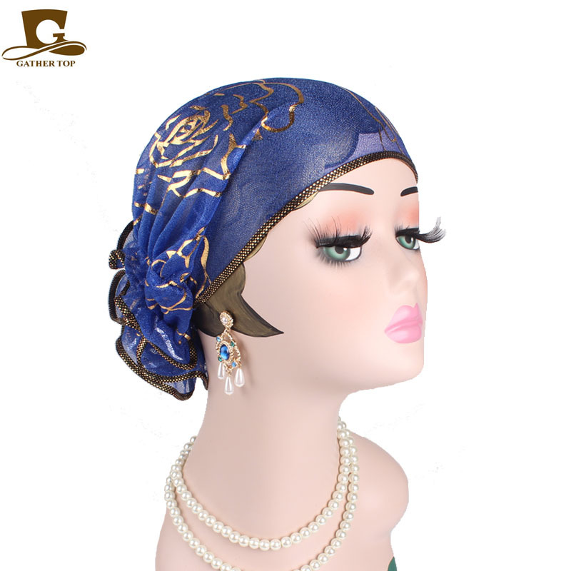 Turbans à grandes fleurs pour femmes, plaque de fil de beauté, bandeau Jacquard, chapeau en dentelle, casquettes musulmanes, couvre-chef islamique, nouvelle collection printemps 2025
