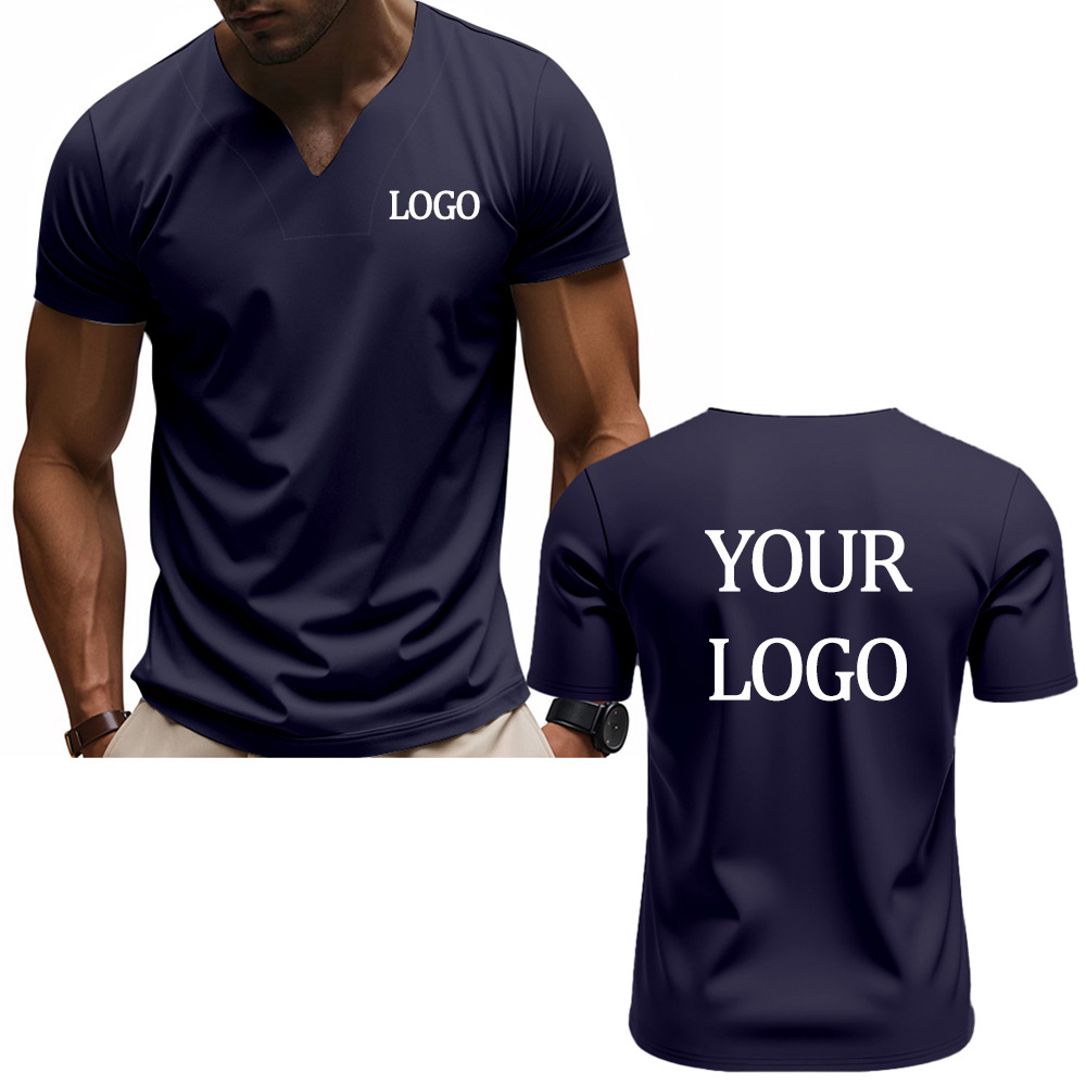 T-shirt à col en V imprimé personnalisé DIY, T-shirt à manches courtes pour hommes à la mode, haut streetwear élégant et décontracté, vêtements quotidiens.