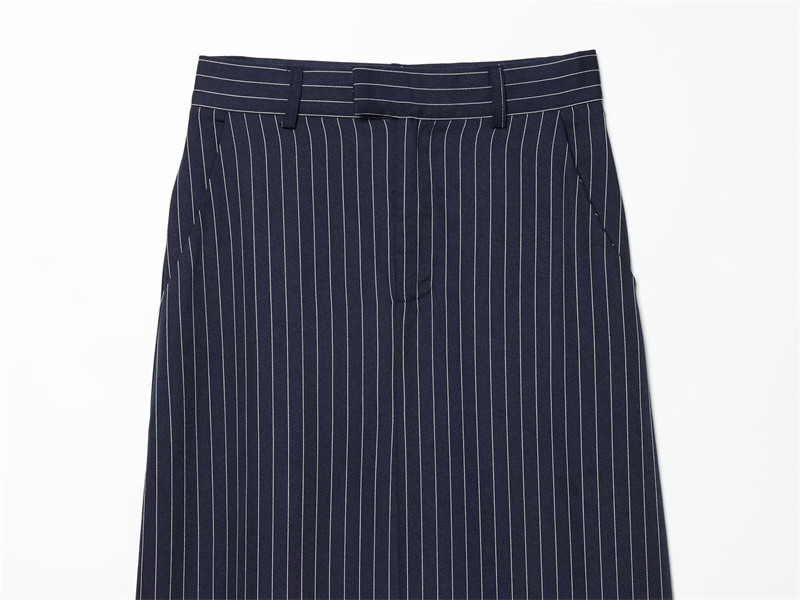 Jupe trapèze longue pour femme, nouvelle collection été 2026, bleu marine rayée, taille haute, fendue, élégante et stylée
