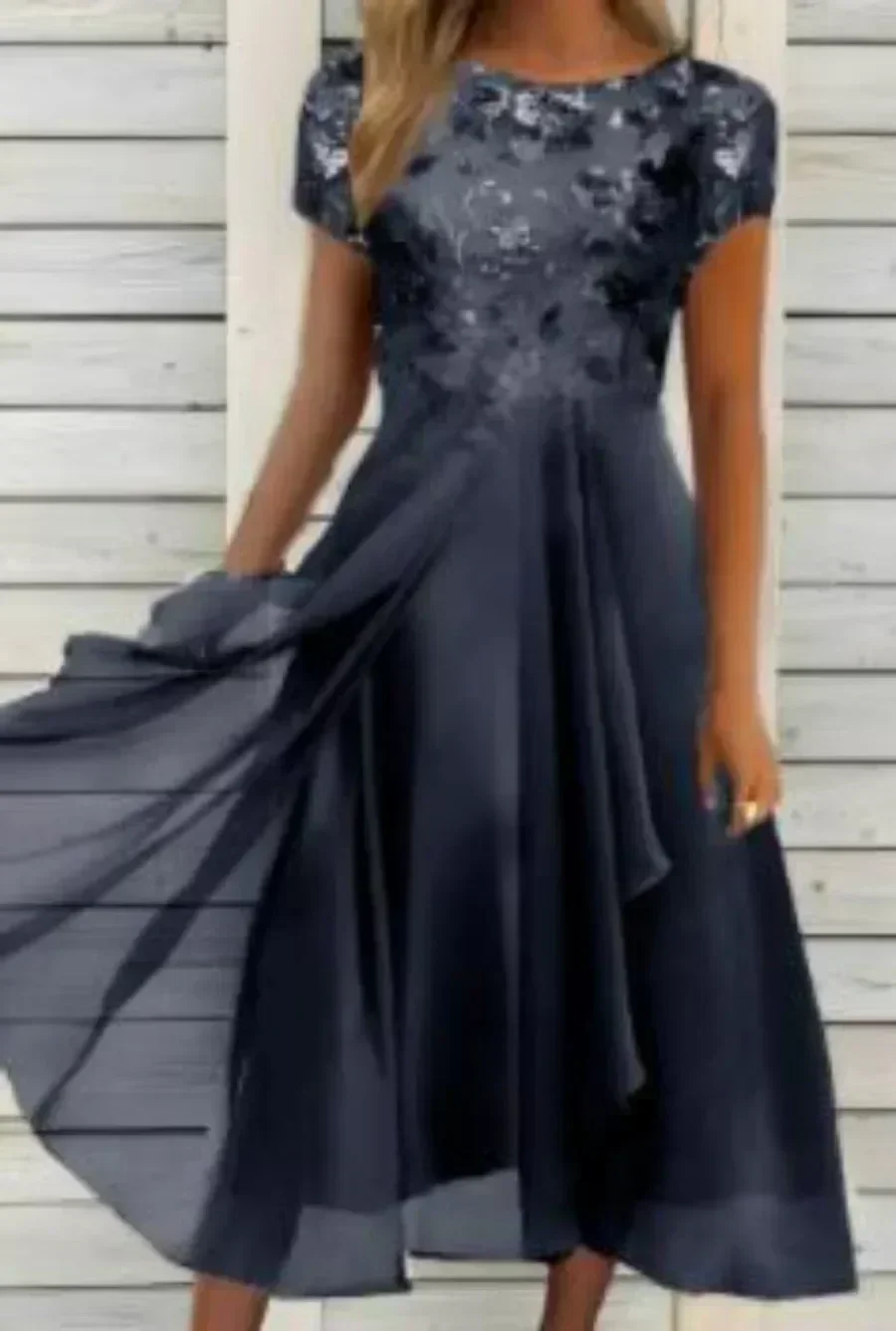 Robe de soirée longue en dentelle pour femmes, tenue de mariée élégante, grande taille, col bijou, longueur aux genoux, en mousseline de soie, nouvelle collection 2026