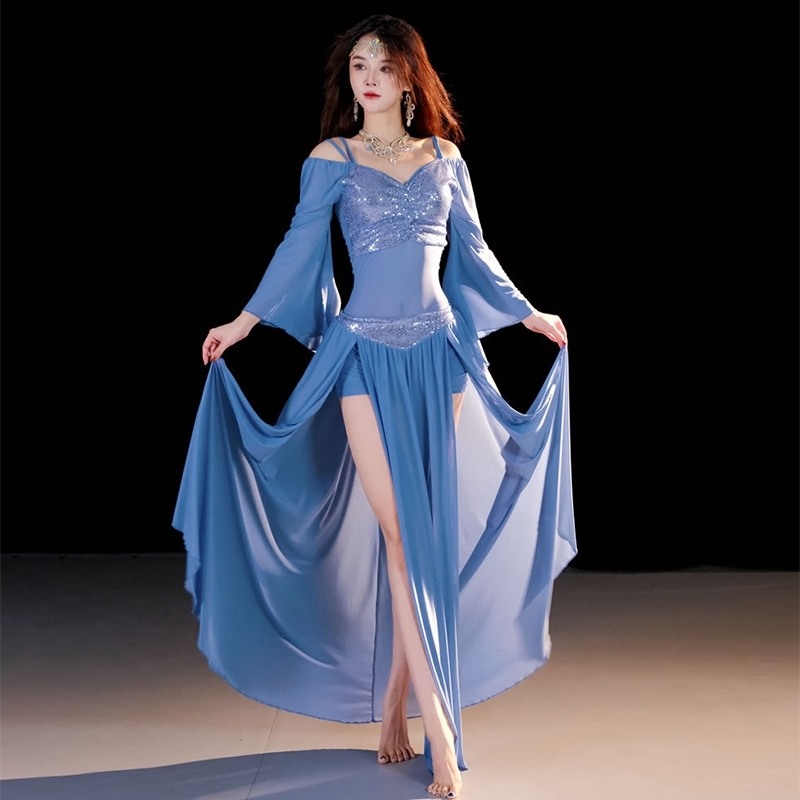 Tenue de danse du ventre professionnelle, haut et jupe longue fendue pour femmes, vêtements de cours de danse orientale, vêtements de spectacle sur scène