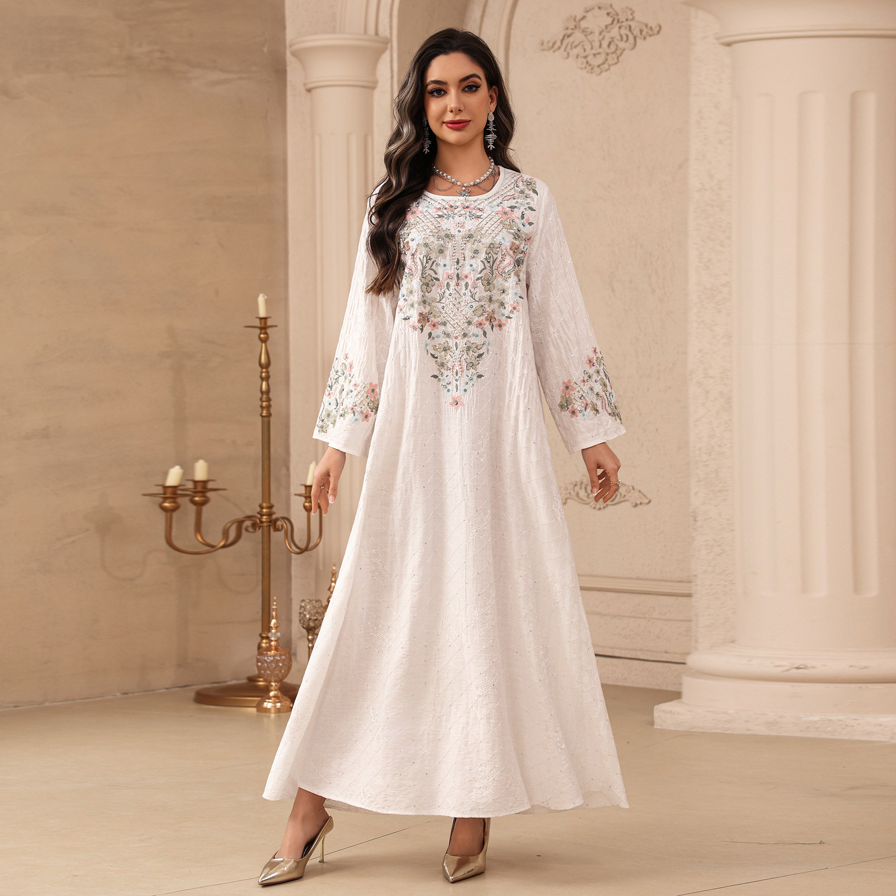 Robe longue de fête brodée pour femme, Abaya musulmane, Jalabiya, Robe longue arabe, Caftan Marocain Dubaï, pour l'Aïd et le Ramadan 2026