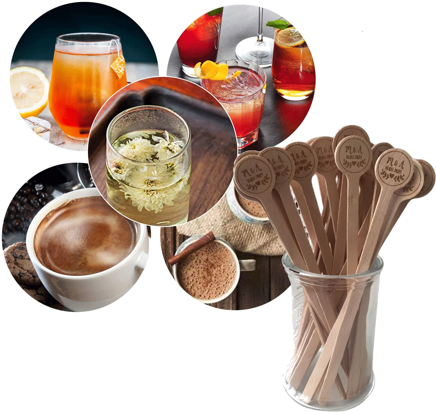 Agitateurs ronds à café Ramadan Kareem, 100 pièces, fête, événement, clics, cocktail Swizzle, bâtons, Eid Mubarak, bois ouvertement