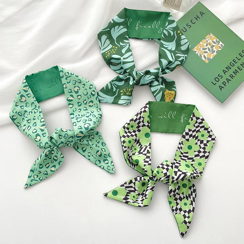 Injplanchers f Bandeau long noué pour femme, bandeau décoratif, banderole verte, ensemble d'accessoires pour cheveux, sac multifonctionnel