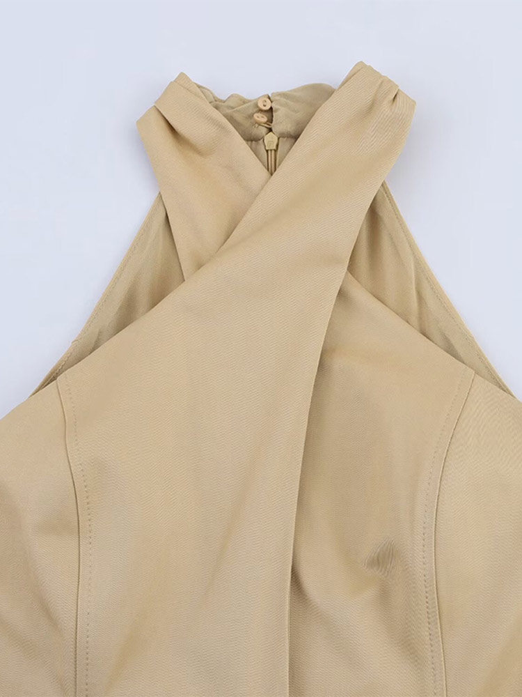 Safari Style col croisé robes femmes élégant sans manches ceinture poches Tube longue robe femme 2025 été nouvelle dame outwear