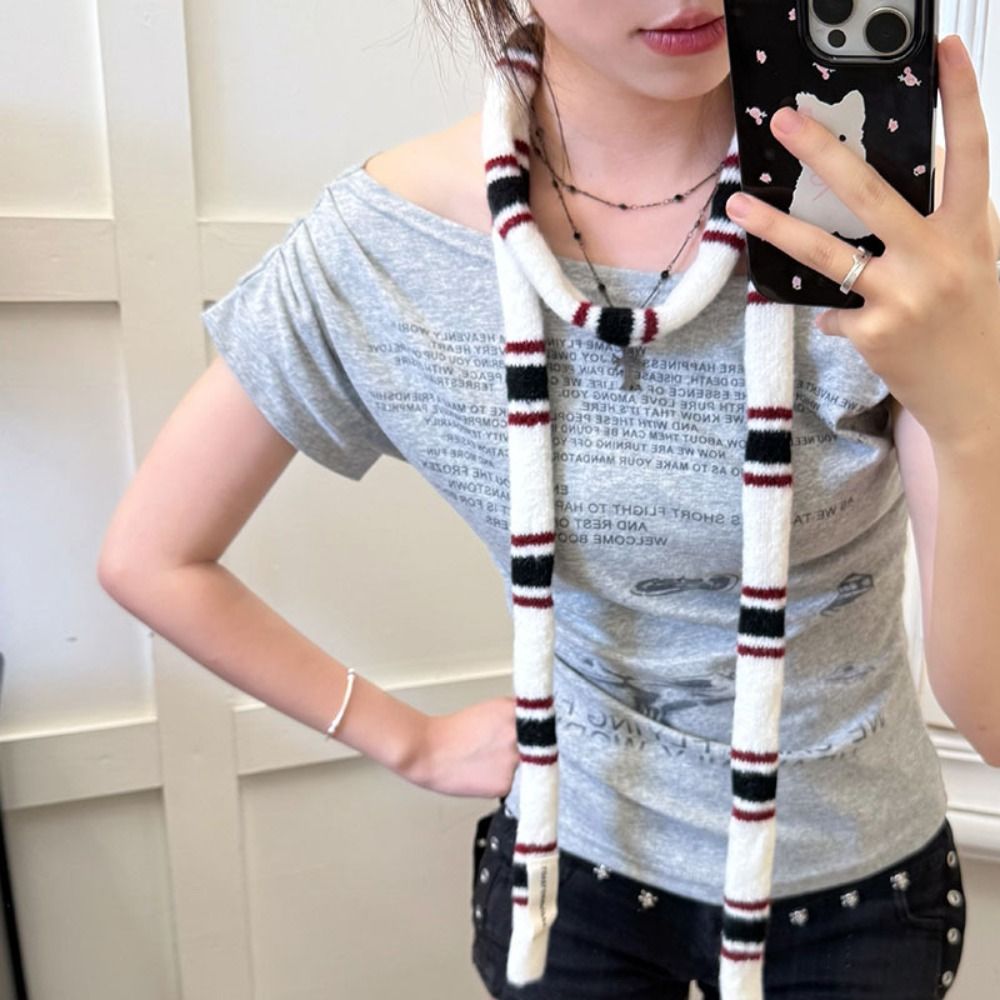 Coréen tricoté rayé maigre écharpe doux chaud bande cou écharpe bricolage empilable porter longue écharpe étroite femmes