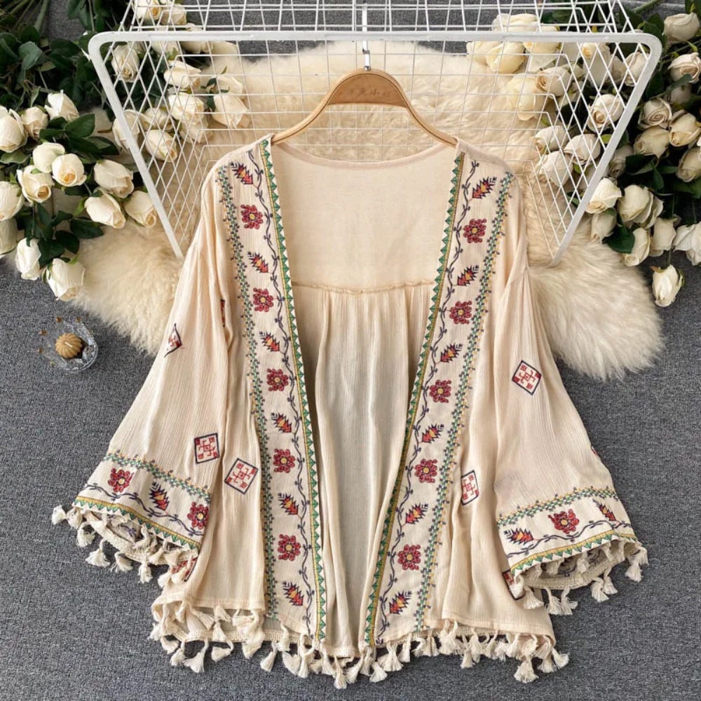 Robe de plage brodée à franges pour femmes, ample, Sexy, style Boho, décontracté, pour les vacances