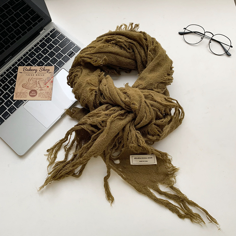 Écharpe Vintage avec pompon déchiré pour hommes et femmes, chauffe-cou rétro, Hip Hop, Punk, Y2k, automne et printemps, 2025