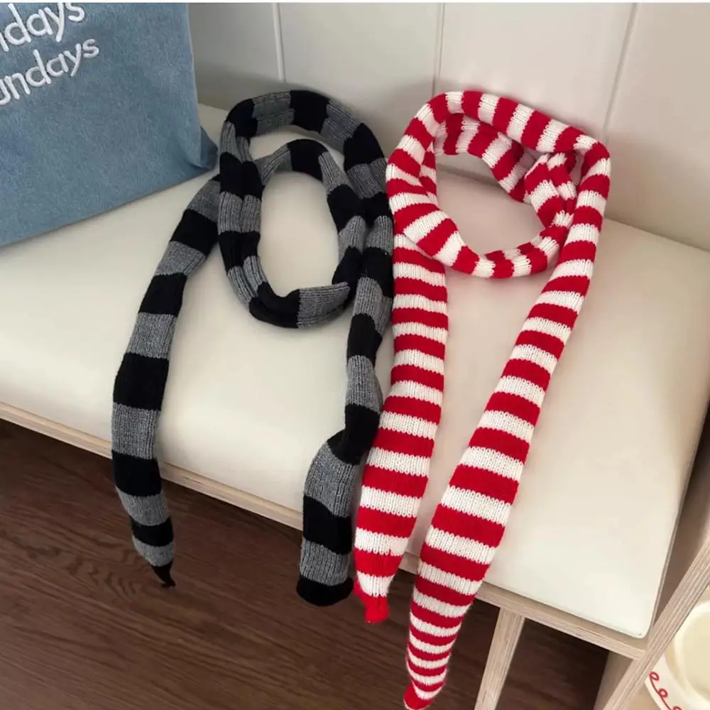 Écharpe tricotée à rayures chaudes pour femmes, écharpe longue fine et étroite, écharpe chaude en coton coréen Harajuku Y2K pour filles, foulard décoratif