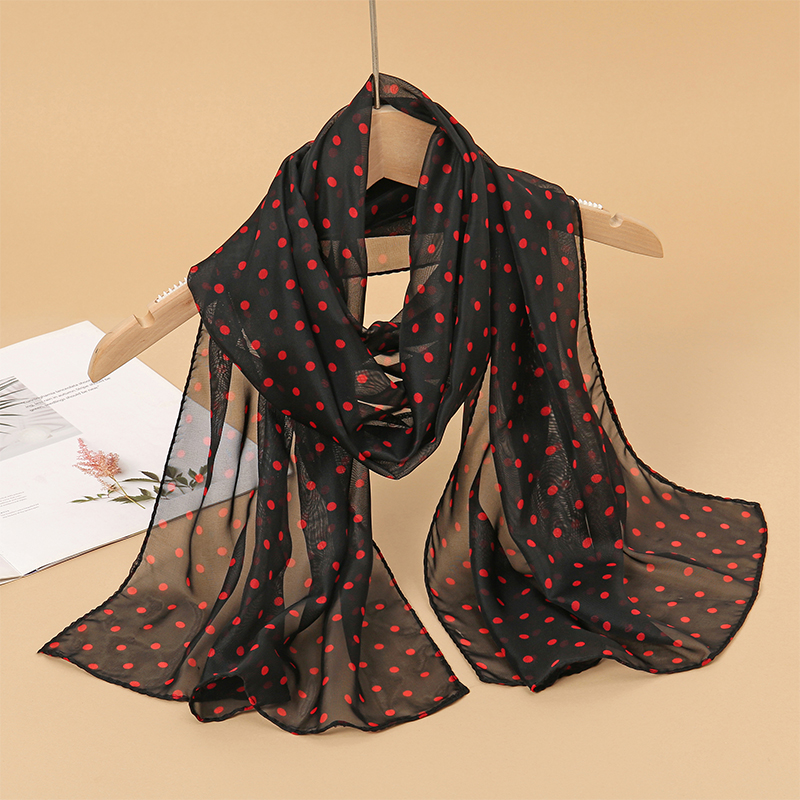 Châle en mousseline de soie pour femmes, écharpe de sauna élégante, bandages, hijabs musulmans ronds, design imprimé à pois, nouvelle mode