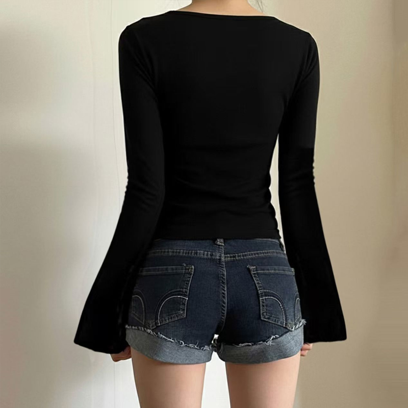 Chemisier pour femme, vêtements pour femme été automne, tunique élégante Y2k, chemisiers et chemises magnifiques, haut vintage noir à manches longues pour femme