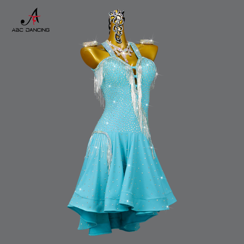 Robe de danse latine à paillettes pour femmes, vêtements de Rh, jupe sexy en plein air, boule d'entraînement trempée, vêtements personnalisés, grande taille, soirée, nouveau