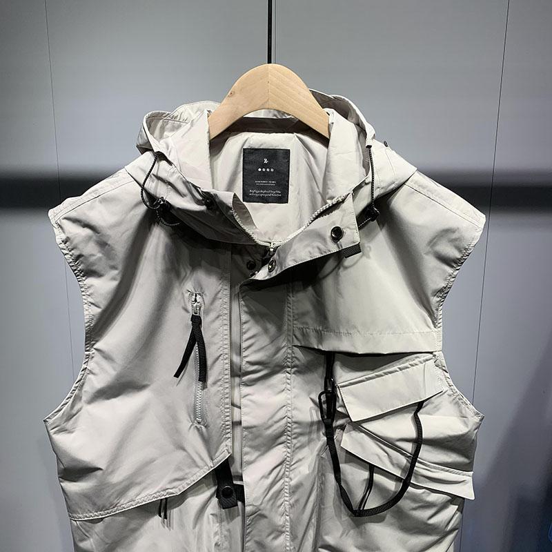 Gilet coréen élégant à capuche pour hommes et femmes, vêtements de travail surdimensionnés au japon, tendance, sans manches, haut Chic, nouvelle collection printemps 2025