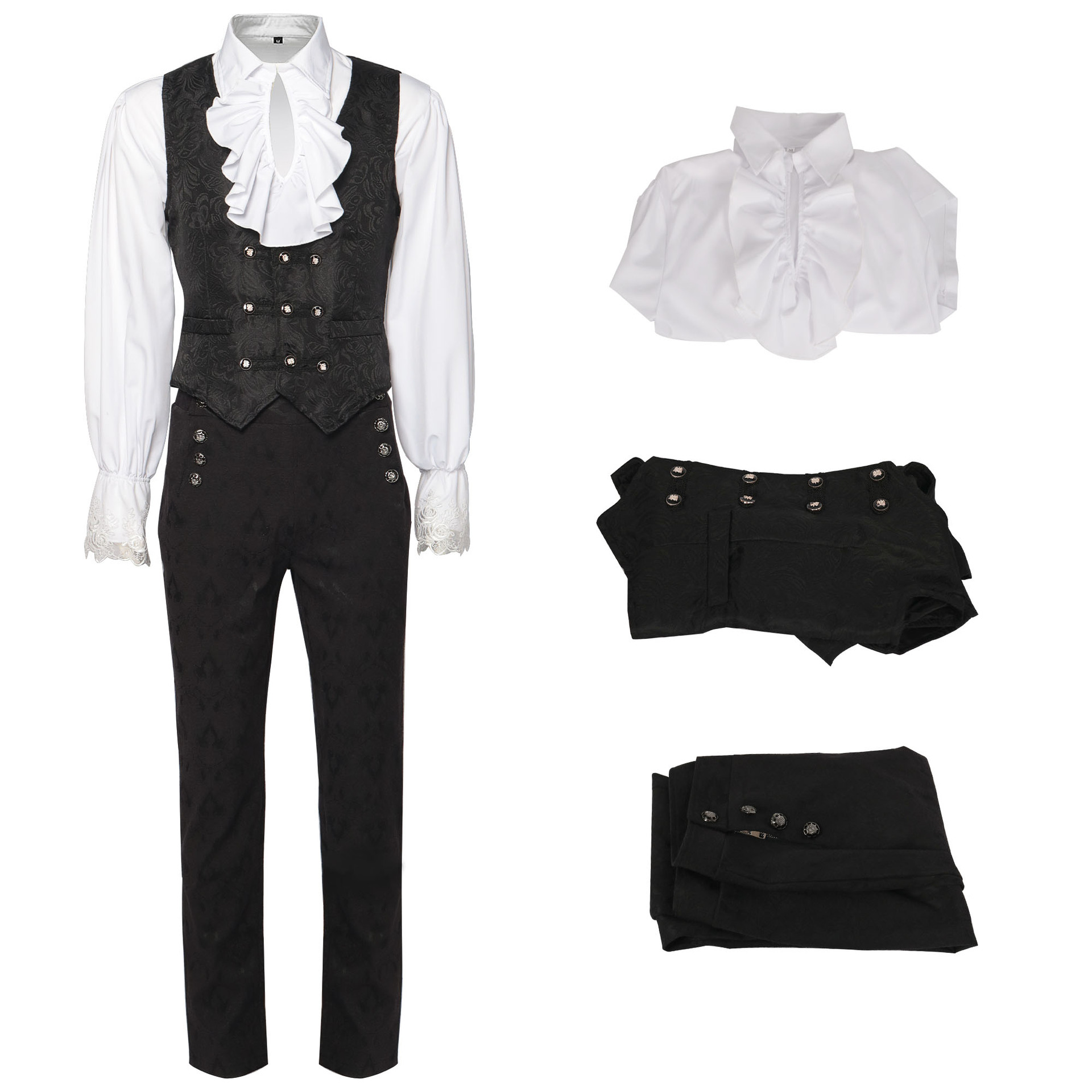 Ensemble de olympiques gothiques pour hommes, costume de cosplay de vampire d'Halloween, manteau de queue de gentleman médiéval noir, chemise Steampunk