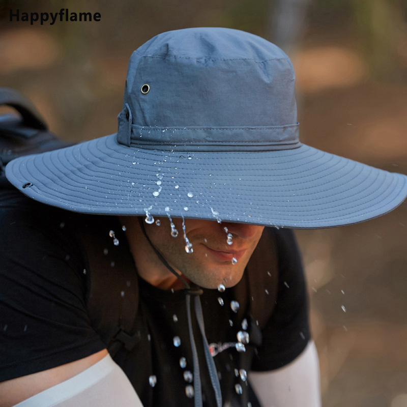 Chapeau d'alpinisme en tissu imperméable pour hommes, chapeaux de soleil anti-UV pour hommes, casquette de pêche en plein air, casquettes à large bord, chapeau Boonie Gorros, E27