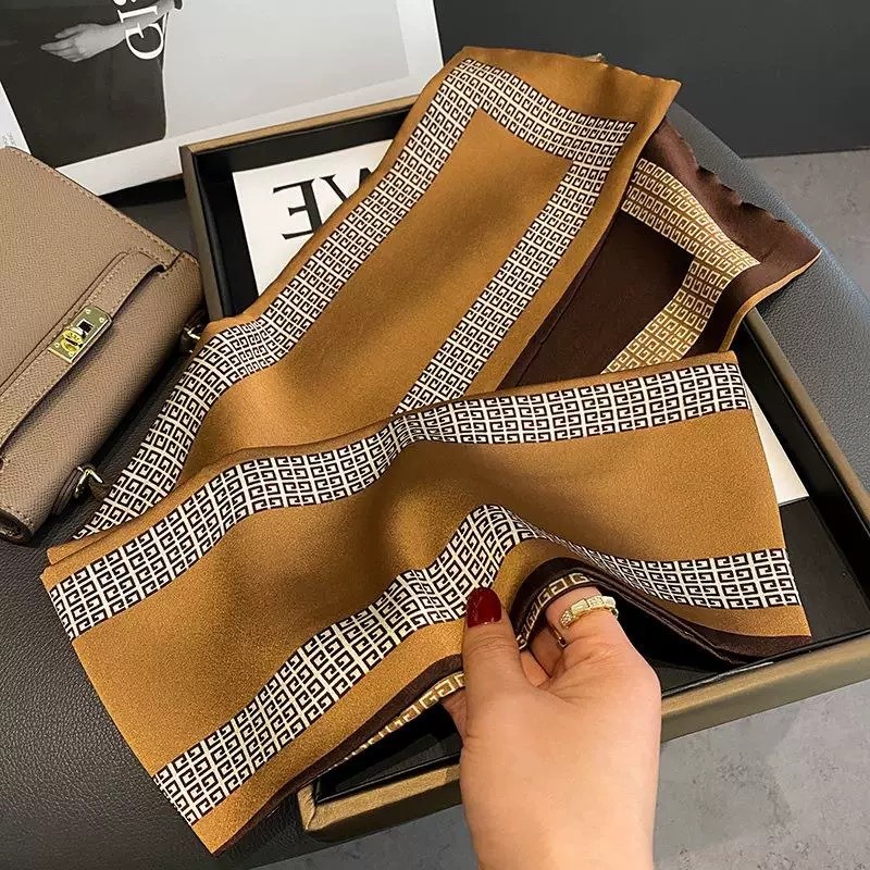 Foulard carré en soie imprimé pour femmes, Design de marque de luxe, bandeau en Satin doux, Foulard de bureau, Hijab, sac, rubans, cadeau