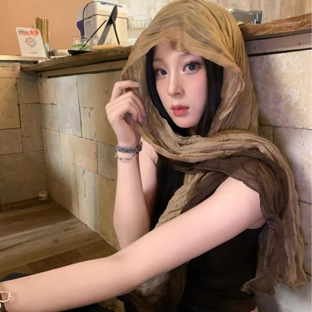 Hijab écharpe pli châle bricolage longues plis changement progressif couleur châle rétro Style ethnique coton et lin foulards femmes longue écharpe