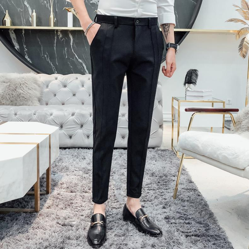 Pantalon de costume pour hommes, en coton plissé, coupe cintrée, de luxe, fin, décontracté, vêtements d'été, robe de styliste, bon marché, offre 2025