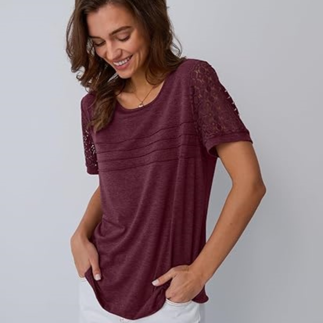 Hauts habillés à manches courtes pour femmes, hauts d'été en dentelle, tendance, col rond, T-Shirts décontractés, tenues de travail, chemisiers, 2025