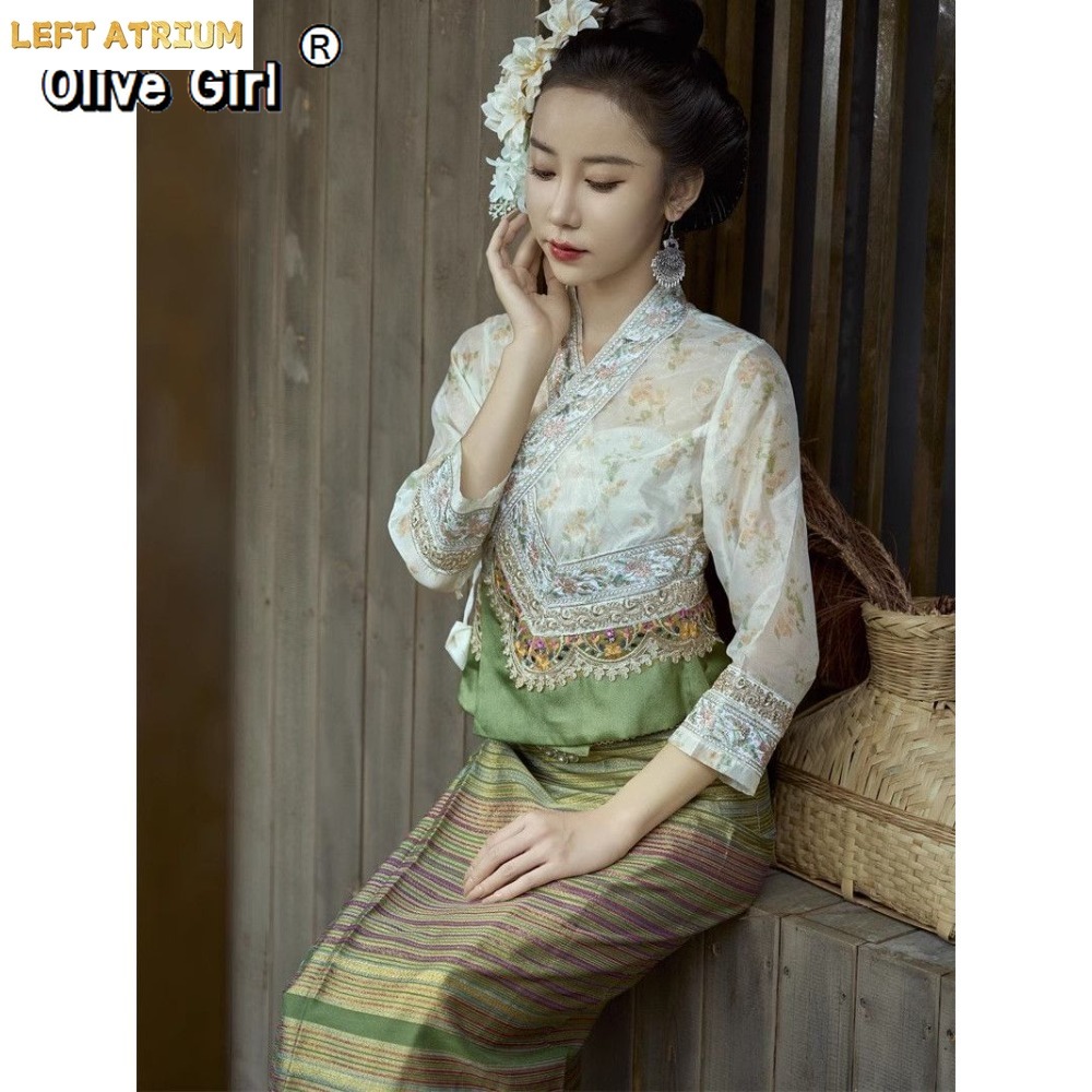 Vêtements thaïlandais de style ethnique, chemisier élégant et doux, vêtements pour femmes, tenues de voyage, jupes tube de style streetwear