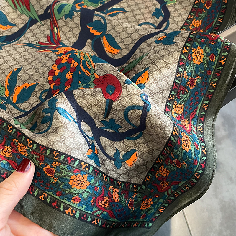 Foulard carré en soie naturelle pour femmes, imprimé Floral rétro, bandeau pour cheveux, sac, rubans, nouvelle collection 100%
