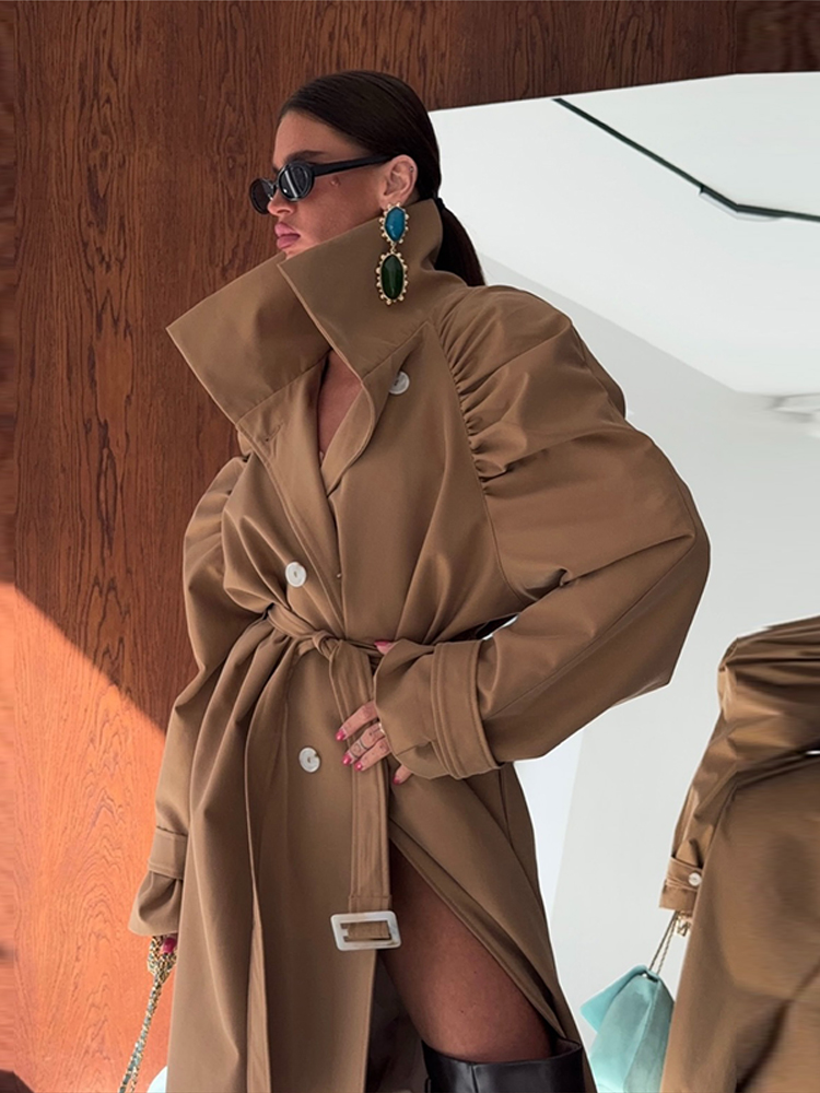 Manteau Trench Long Décontracté pour Femme, Beige, Coupe Ample, Col Chemise, Boutonnage Simple, Boutons-Pression, Surdimensionné, Minimaliste, Vêtement d'Extérieur Automne 2026