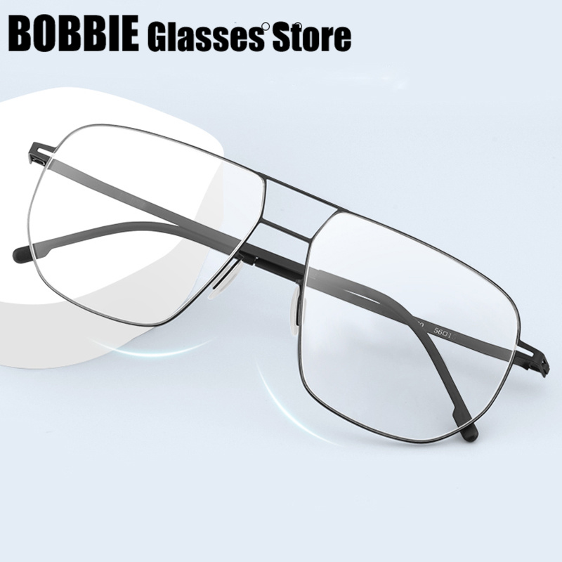 Lunettes de style pilote pour hommes, monture carrée ultra légère sans vis, marque allemande Angus, lunettes à double faisceau à jante fine